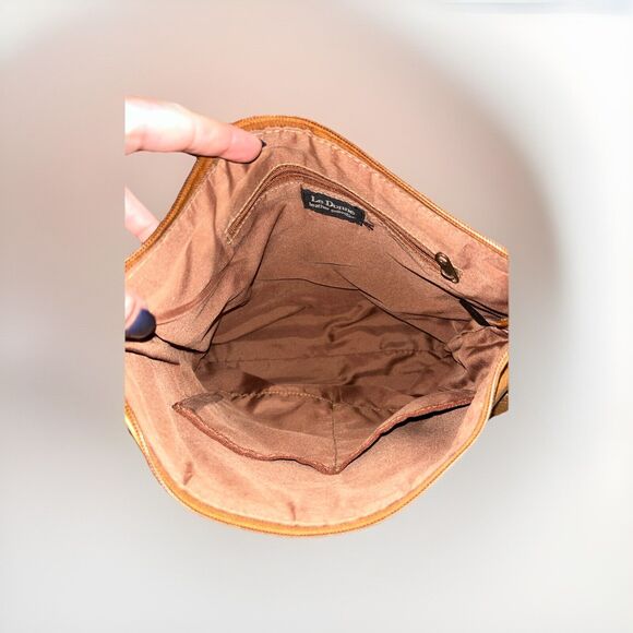 Le Donne‎ Leather Carefree Top Zip Camel Brown Colombian Leather Crossbody Bag - Picture 8 of 10